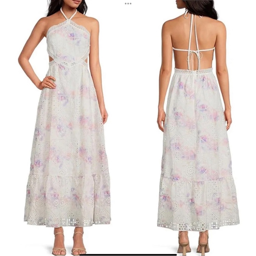 Gianni Bini Embroidered Eyelet Halter Maxi Dress A-Line size 12 New